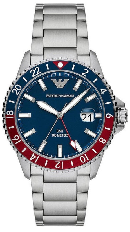 Emporio Armani Sea Explorer GMT Blue Dial Silver Steel Strap Watch For Men - AR11590 Authentic Buy Shop Now