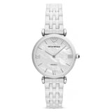 Emporio Armani Giannti T Bar Quartz Mother of Pearl Dial White Steel Strap Watch For Women - AR1485 Authentic Buy Shop Now