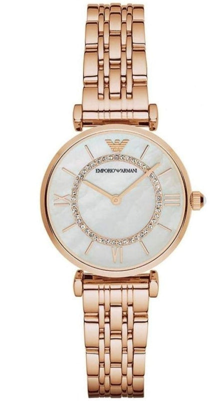 Emporio Armani T-Bar Gianni Crystal Pave Dial Rose Gold Steel Strap Watch For Women - AR11244 Authentic Buy Shop Now