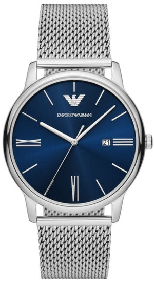 Emporio Armani Minimalist Quartz Blue Dial Silver Steel Strap Watch For Men - AR11571 Authentic Buy Shop Now