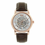 Emporio Armani Meccanico Silver Skeleton Dial Brown Leather Strap Watch For Men - AR1983 Authentic Buy Shop Now