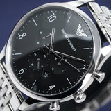 Emporio Armani Beta Chronograph Black Dial Steel Strap Watch For Men - AR1863 Authentic Buy Shop Now