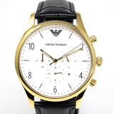 Emporio Armani Classic Chronograph White Dial Black Leather Strap Watch For Men - AR1892 Authentic Buy Shop Now
