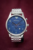 Emporio Armani Chronograph Blue Dial Silver Steel Strap Watch For Men - AR1942 Authentic Buy Shop Now