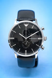 Emporio Armani Gianni Chronograph Black Dial Black Leather Strap Watch For Men - AR0397 Authentic Buy Shop Now