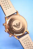 Emporio Armani Gianni Classic Chronograph White Dial Brown Leather Strap Watch For Men - AR0398 Authentic Buy Shop Now