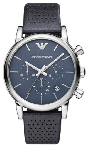 Emporio Armani Luigi Chronograph Blue Dial Black Leather Strap Watch For Men - AR1736 Authentic Buy Shop Now