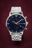 Emporio Armani Gianni Chronograph Blue Dial Silver Steel Strap Watch For Men - AR1648 Authentic Buy Shop Now