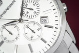 Emporio Armani Renato Chronograph Cream Dial Silver Steel Strap Watch For Men - AR2458 Authentic Buy Shop Now