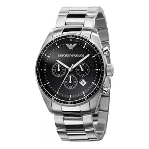 Emporio Armani Sportivo Chronograph Black Dial Silver Stainless Steel Watch For Men - AR0585 Authentic Buy Shop Now