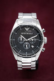 Emporio Armani Sportivo Chronograph Black Dial Silver Stainless Steel Watch For Men - AR0585 Authentic Buy Shop Now