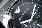 Emporio Armani Sportivo Chronograph Black Dial Silver Stainless Steel Watch For Men - AR0585 Authentic Buy Shop Now