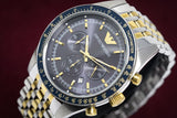 Emporio Armani Tazio Chronograph Blue Dial Gold & Silver Stainless Steel Strap Watch For Men - AR8030 Authentic Buy Shop Now