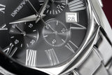 Emporio Armani Valente Chronograph Black Dial Silver Stainless Steel Watch For Men - AR0673 Authentic Buy Shop Now