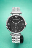 Emporio Armani Retro Black Dial Silver Steel Strap Watch For Men - AR1676 Authentic Buy Shop Now