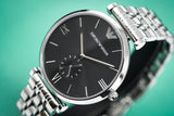 Emporio Armani Retro Black Dial Silver Steel Strap Watch For Men - AR1676 Authentic Buy Shop Now