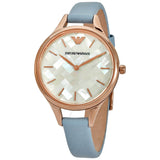 Emporio Armani Aurora Quartz Mother of Pearl White Dial Blue Leather Strap Watch For Women - AR11109 Authentic Buy Shop Now