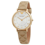Emporio Armani Kappa Quartz Silver Dial Beige Leather Strap Watch For Women - AR11042 Authentic Buy Shop Now