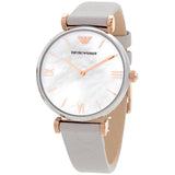 Emporio Armani Gianni T Bar Quartz Mother of Pearl Dial White Leather Strap Watch For Women - AR1965 Authentic Buy Shop Now