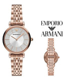 Emporio Armani Gianni T-Bar Crystals Silver Dial Rose Gold Steel Strap Watch For Women - AR11446 Authentic Buy Shop Now