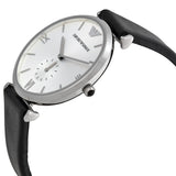 Emporio Armani Retro Analog Quartz Silver Dial Black Leather Strap Watch For Men - AR1674 Authentic Buy Shop Now