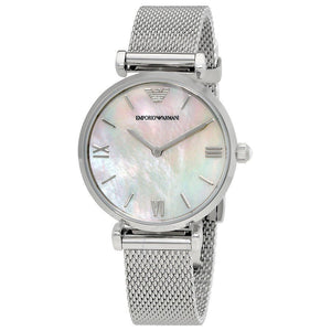 Emporio Armani Gianni T Bar Mother of Pearl Dial Silver Steel Strap Watch For Women - AR1955 Authentic Buy Shop Now