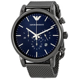 Emporio Armani Chronograph Blue Dial Gun Metallic Mesh Bracelet Watch For Men - AR1979 Authentic Buy Shop Now
