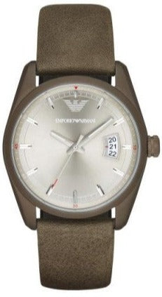 Emporio Armani Sportivo Quartz Silver Dial Brown Leather Strap Watch For Men - AR6079 Authentic Buy Shop Now