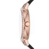 Emporio Armani Cleo Three-Hand Mother of Pearl Dial Black Leather Strap Watch For Women - AR11485 Authentic Buy Shop Now