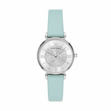 Emporio Armani Gianni T Bar Analog Crystals Silver Dial Blue Leather Strap Watch For Women - AR11443 Authentic Buy Shop Now
