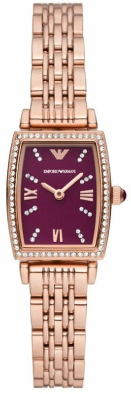 Emporio Armani Two Hand Diamonds Burgundy Dial Rose Gold Steel Strap Watch For Women - AR11488 Authentic Buy Shop Now