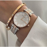 Emporio Armani Gianni T Bar White Dial Two Tone Steel Strap Watch For Women - AR8031 Authentic Buy Shop Now
