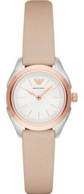 Emporio Armani Valeria Quartz White Dial Beige Leather Strap Watch For Women - AR11031 Authentic Buy Shop Now