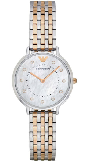 Emporio Armani Gianni T Bar Mother of Pearl Dial Two Tone Steel Strap Watch For Women - AR2508 Authentic Buy Shop Now
