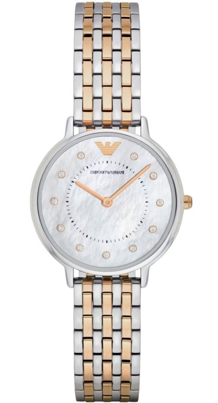 Emporio Armani Gianni T Bar Mother of Pearl Dial Two Tone Steel Strap Watch For Women - AR2508 Authentic Buy Shop Now