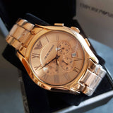 Emporio Armani Valente Chronograph Rose Gold Dial Rose Gold Steel Strap Watch For Men - AR0365 Authentic Buy Shop Now