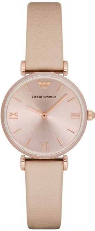 Emporio Armani Gianni T-Bar Quartz Rose Gold Dial Pink Leather Strap Watch For Women - AR11001 Authentic Buy Shop Now