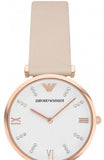 Emporio Armani Gianni T Bar Quartz White Dial Beige Leather Strap Watch For Women - AR1927 Authentic Buy Shop Now