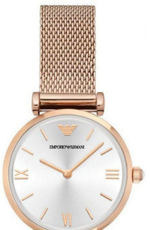 Emporio Armani Gianni T Bar Silver Dial Rose Gold Mesh Bracelet Watch For Women - AR1956 Authentic Buy Shop Now