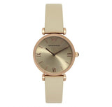 Emporio Armani Gianni T Bar Light Brown Dial White Leather Strap Watch For Women - AR1769 Authentic Buy Shop Now