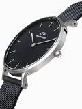 Daniel Wellington Petite Ashfield Black Dial Black Mesh Strap Watch For Women - DW00100202 Authentic Buy Shop Now