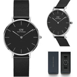Daniel Wellington Petite Ashfield Black Dial Black Mesh Strap Watch For Women - DW00100202 Authentic Buy Shop Now