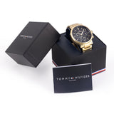 Tommy Hilfiger Tyson Chronograph Black Dial Gold Steel Strap Watch For Men - 1710589 Authentic Buy Shop Now