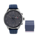 Tommy Hilfiger Chase Grey Dial Blue Leather Strap Watch for Men - 1791578 Authentic Buy Shop Now