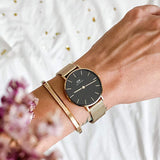Daniel Wellington Classic Petite Black Dial Gold Mesh Bracelet Watch For Women - DW00100347 Authentic Buy Shop Now