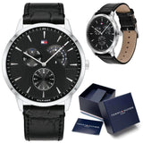 Tommy Hilfiger Brad Chronograph Black Dial Black Leather Strap Watch For Men - 1710391 Authentic Buy Shop Now