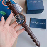 Tommy Hilfiger Aiden Quartz Blue Dial Brown Leather Strap Watch for Men - 1791308 Authentic Buy Shop Now