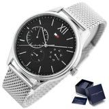 Tommy Hilfiger Damon Quartz Chronograph Black Dial Silver Mesh Bracelet Watch for Men - 1791415 Authentic Buy Shop Now