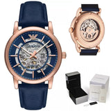 Emporio Armani Meccanico Automatic Blue Dial Blue Leather Strap Watch For Men - AR60050 Authentic Buy Shop Now