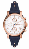 Fossil Original Boyfriend Chronograph White Dial Navy Blue Leather Strap Watch for Women - ES3838 Authentic Buy Shop Now